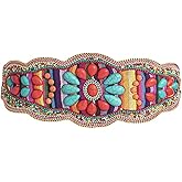 Muloo Bohemian Waist Belt Hand Beading for Travel Ethnic Photography Props Stretchy Belt Heavy Duty Colorful Beads