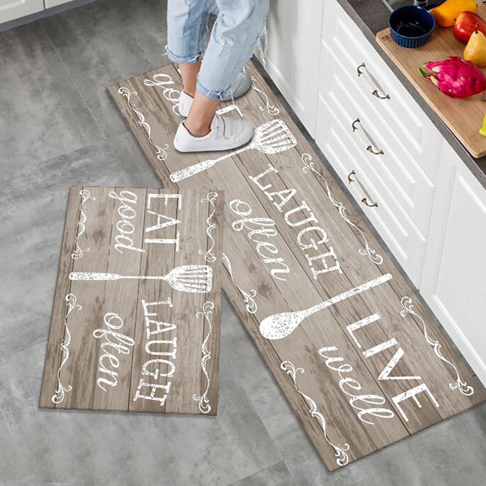 LY4U 2 Pieces Non Slip Kitchen Rug Set, Water Absorbent Floor Mats, Kitchen Carpets and Rugs for Home Dining Room and Entryway,50x80cm + 50x150cm — image 1