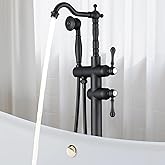 Freestanding Tub Faucet Sets, JetsBath Floor Mount BathTub Filler with 360° Swivel Spout & Handheld Sprayer, Matte Black Floor Mount Bathtub Faucet Single Handle with Supply Hose