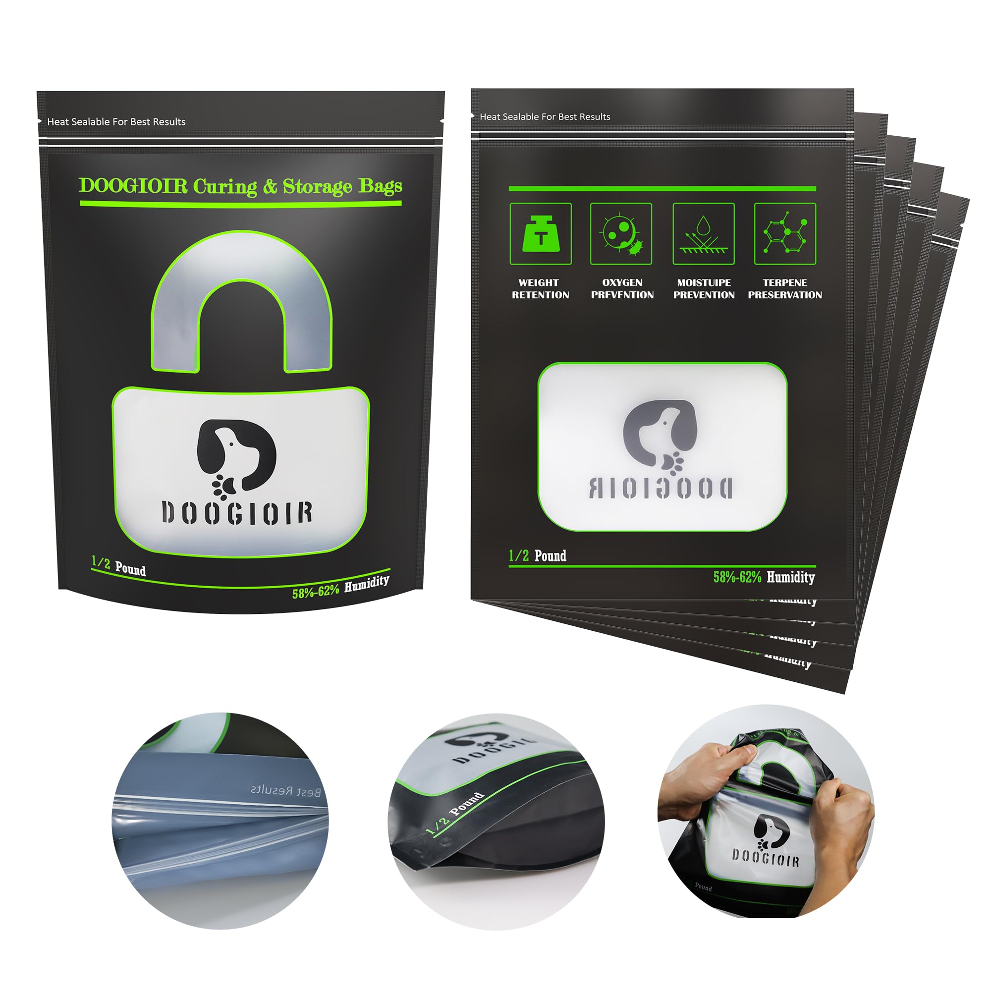 Photo 1 of 1/2 LB Curing & Storage Bags, Curing Bags for Food Storage, Double-Tracked Zip Closure Heat Sealable upright Cure Bag, Reusable Humidity Control Bag (13.8 x 10.4 in, 5 Pack)