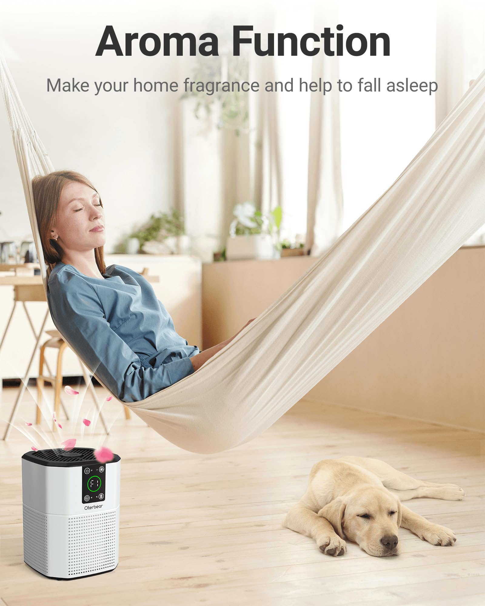 Air Purifiers for Bedroom Home Up to 1350 Ft², Oterbear Room Air Cleaner with H13 True HEPA Filter with Sleep Mode, Aroma Function, Ambient Light, Remove Dander Smoke Pollen Odor, White