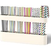 Silicone Straw Holder for Cabinet with Adhesive Tape, Straw Holder for Counter, Storage Organizer for Tumbler Drinking Straws, Cabinet Door Mounted Kitchen Countertop Cupboard Accessories (White)