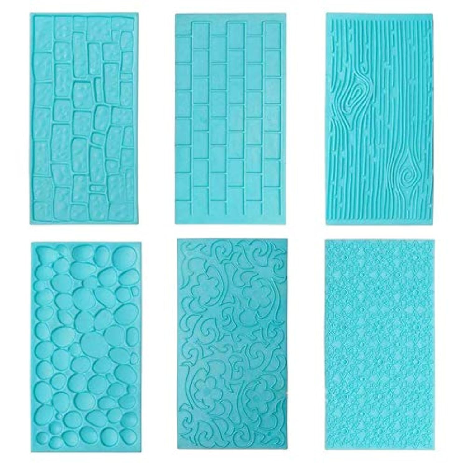 XLKJ 6 Pcs Embossed Icing Moulds,Brick Wall Pebble Stone Wood Grain Sun Flower Shaped Plastic Embossing Mould for Fondant Cake Edging Decoration