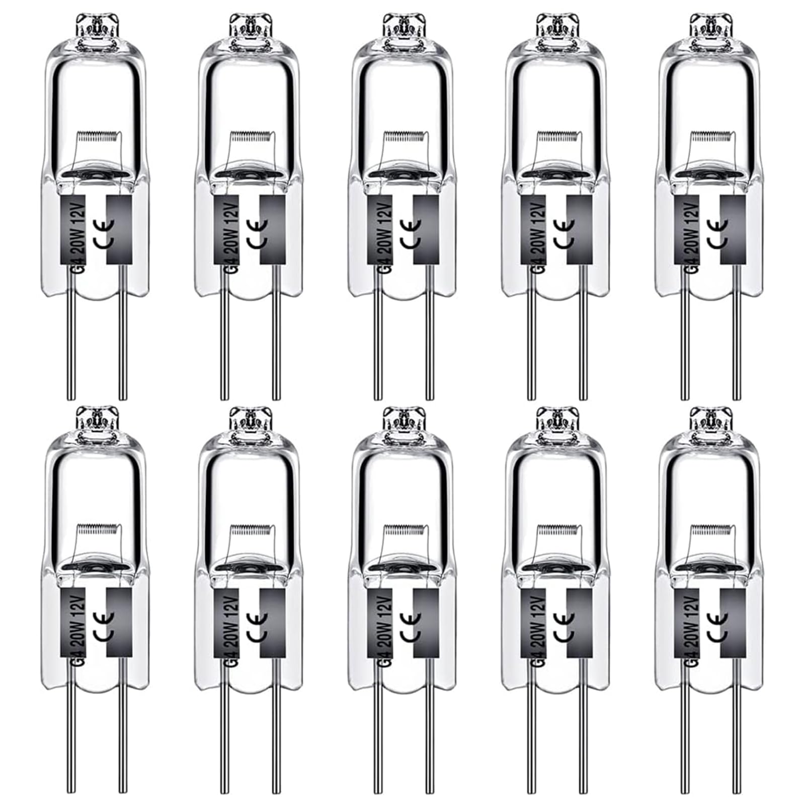 Levidon G4 Halogen Light Bulbs 20W 12V Clear Capsule 2 Pin Lamp Bulb Halogen Pin Base Warm White Dimmable 10 Pack