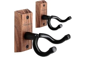 YESIMET Guitar Hanger 2 Pack - Black Walnut Wood Guitar Wall Mount with Screws, Holds Acoustic, Electric, Banjo, Bass, Mandolin, Ukulele
