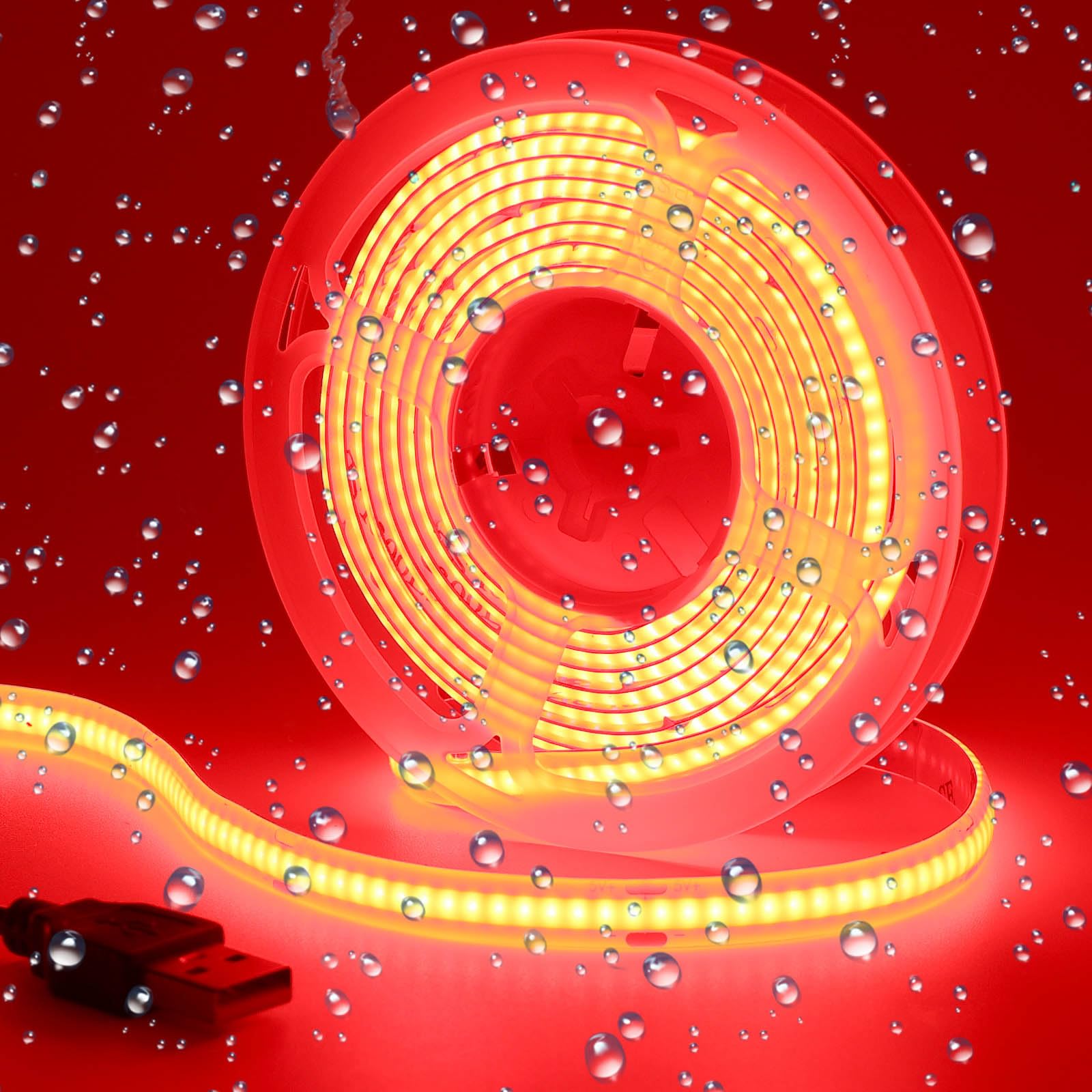 GOMING DC 5V USB COB Red LED Strip Light IP65 Waterproof USB Powered 6.6ft/2M 320LEDs/M Flexible LED Tape Lights for TV Backlight Cabinet Home DIY Lighting — image 1