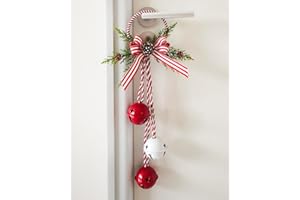 FOXWAKE Christmas Jingle Bell Door Hanger with Bow & Pinecones - 17.7" Festive Front Door Handle Decor with Real Bell Sound - Holiday Entryway Decor for Fireplace, Christmas Tree, Wreath