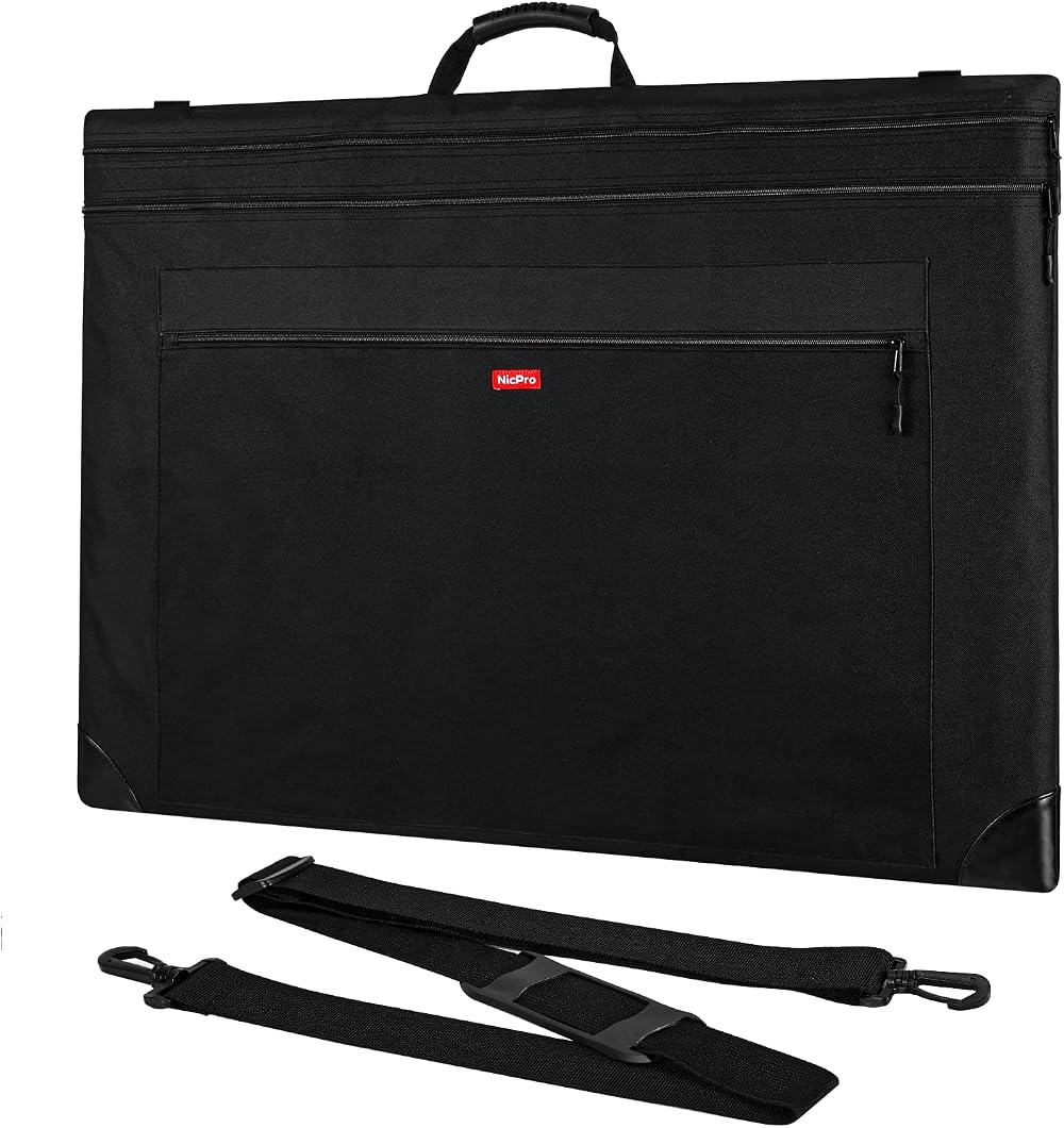 Nicpro Lightweight Art Portfolio Bag 24 x 36 Black Canvas With Straps