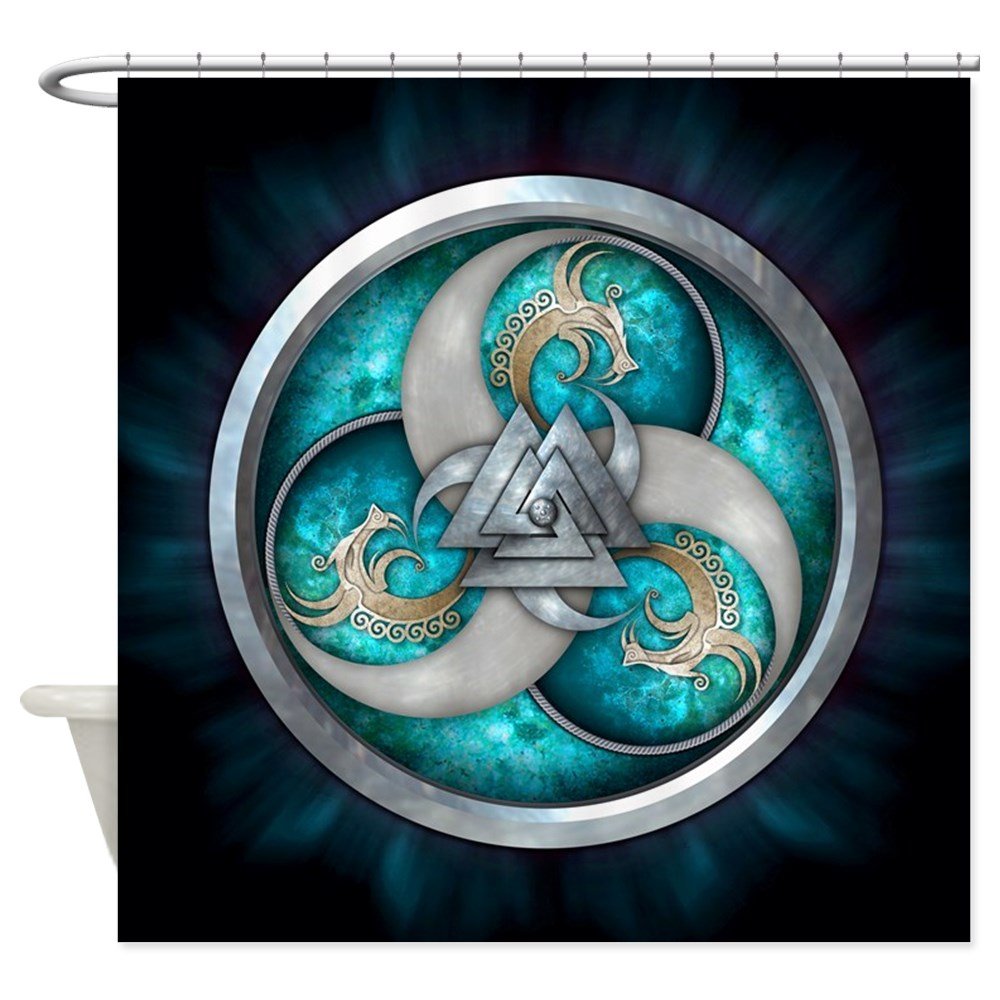CafePress Teal Norse Triple Dragons Shower Curtain