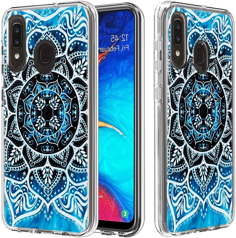 Nadoli Transparent Cover for Samsung Galaxy A20S,Creative Blue Mandala Flower Card and Hard PC + Soft Tpu 3 Layer Clear Hybrid Shockproof Protective Bumper Case