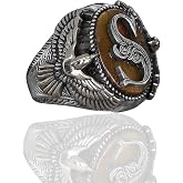 Mirari Jewelry 925 Sterling Silver Personalized Ring for Men, Tiger's Eye Stone Men's Ring, Eagle Design Silver Men Ring, Customizable Letter Ring, Silver Initial Men Ring, Monogram Silver Ring