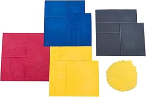 Ashler Notched Slate Concrete Stamp Set by Walttools | Decorative Tile Pattern Polyurethane Texturing Mats, Sturdy, Realistic Detail - 5 piece (Series 1)