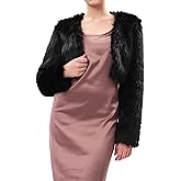 Xintianji Womens Faux Fur Cropped Jacket - Open Front Long Sleeve Winter Fuzzy Fleece Coat