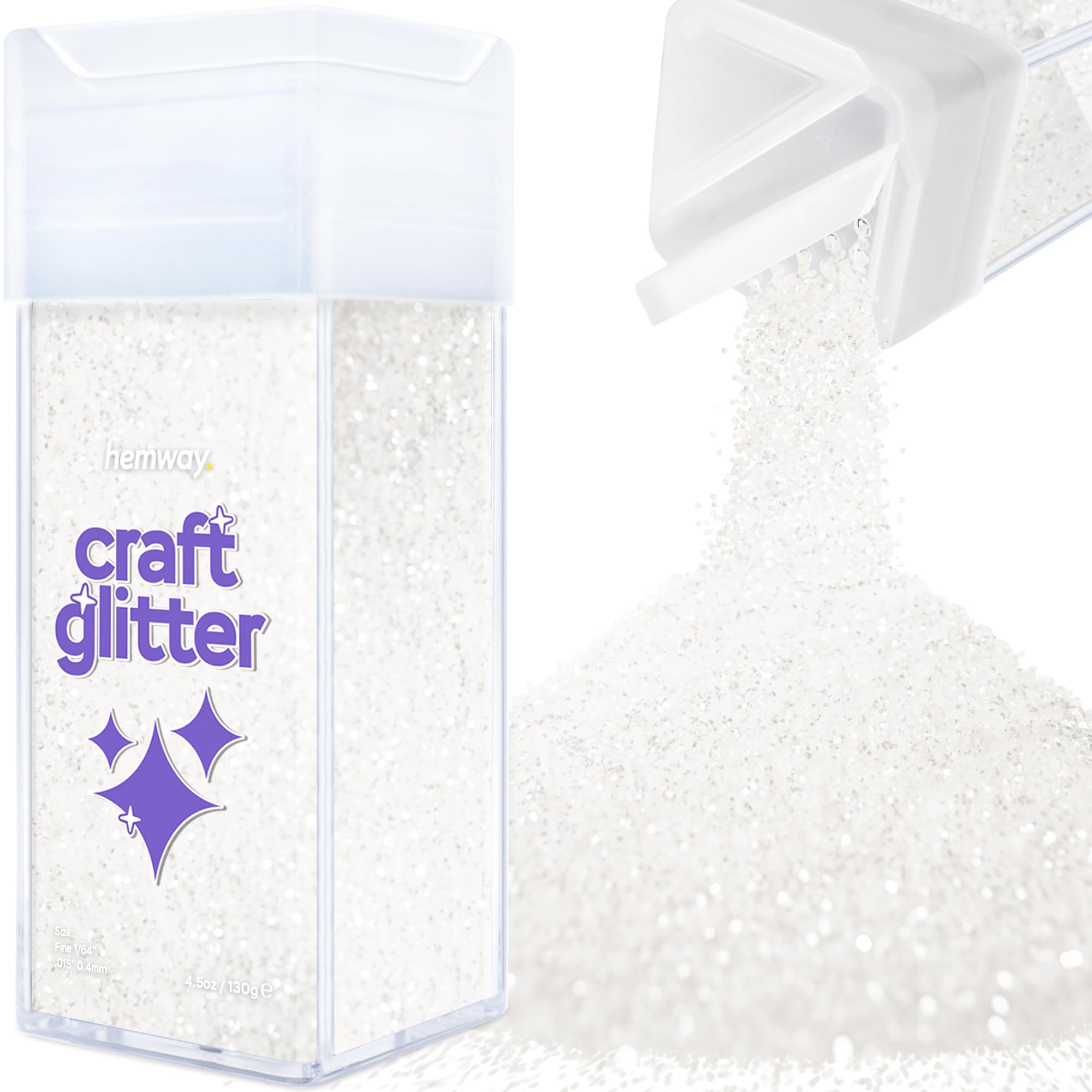 Hemway Glitter Shaker White Iridescent 110g Fine, Craft Glitter Shaker for Resin & Epoxy Crafts, Christmas Art Supplies, Nail, Body, Face, Eye, Festival, Crafting, Slime, Sparkle
