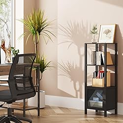 TUTOTAK 4 Tier Bookcase and Bookshelf, Narrow Book