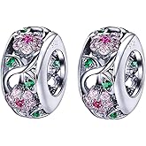 Doyafer 925 Sterling Silver Charms Silver Flower Zircon Silicone Spacer Beads Set For Women'S Charms Bracelets 2 Per Pack