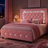 BarnFurin Twin Bed Frame with Headboard, Princess Twin Bed Frames for Kids | Faux Leather Upholstered Bed with Diamond Tufted Design, No Box Spring Required, Easy Assembly, Pink
