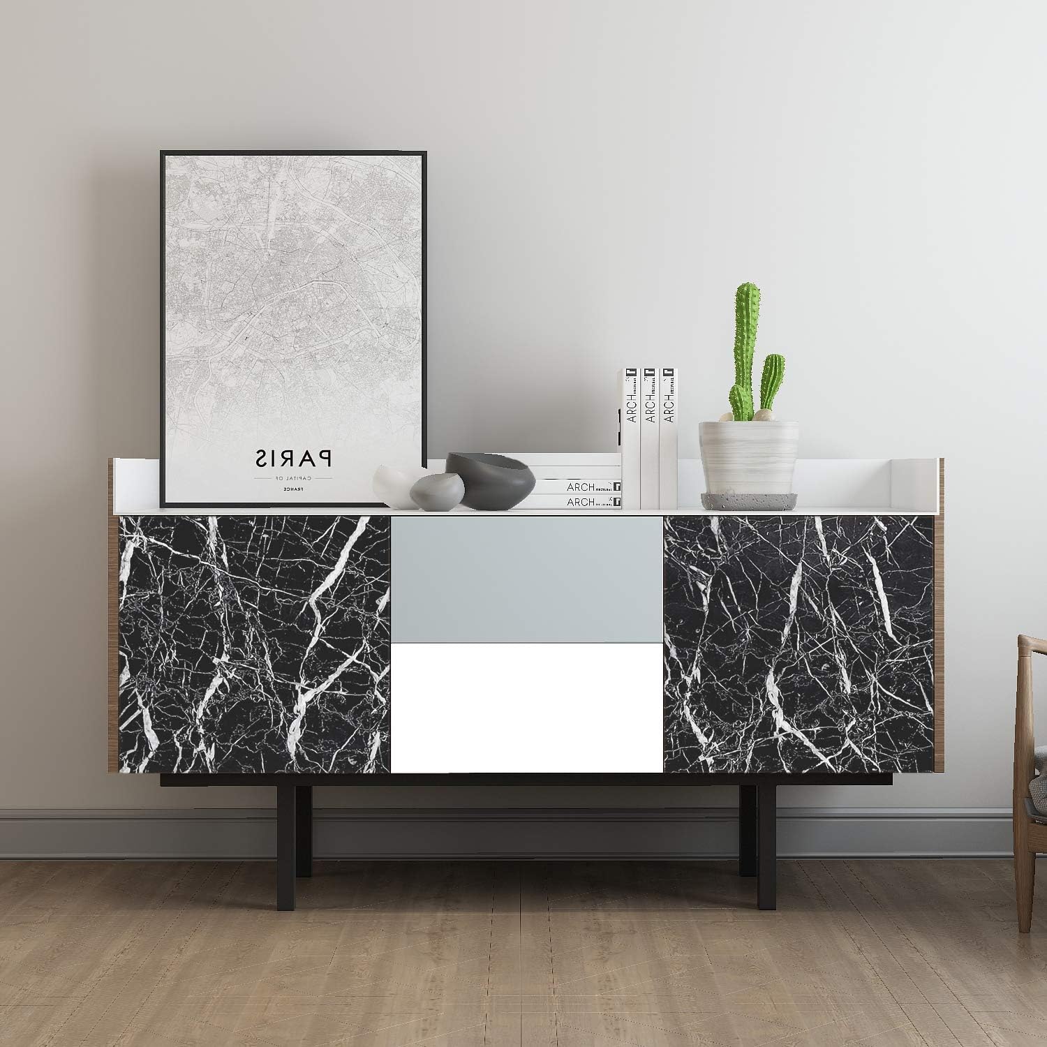 Livelynine 5M X 60 CM Wide Black Marble Wallpaper Sticky Back Plastic Kitchen Worktop Covering Contact Paper Marble Effect Self Adhesive Vinyl Wrap for Kitchen Counter Top Furniture Table Sticker - Image 4