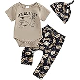 SAYOO Baby Boy Western Clothes Cowboy Letter Short Sleeve Romper Cowboy Boots Hat Pattern Pant Newborn 3Pcs Country Outfit