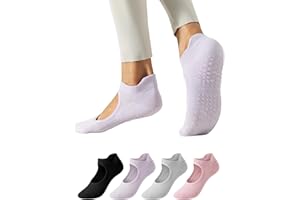 Yawlsow 4 Pairs Pilates Socks with Grips,Yoga Socks with Grippers for Women Non Skid Grippy for Active Sports Workout