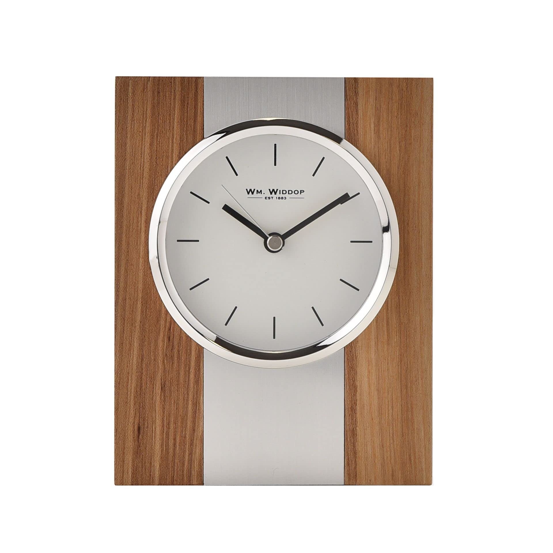Widdop Wood & Metal Square Mantel Clock with Baton Dial & Silver Bezel