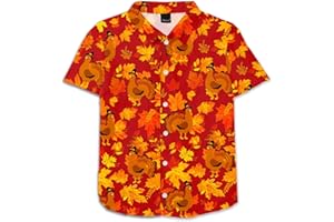 Remimi Unisex Kids Thanksgiving Shirt Boys Turkey Shirts Hawaii Short Sleeve Button Down Aloha Tee Tops 5-14 Years