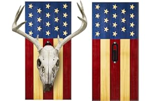 Sintuff 2 Pcs Flag Deer Skull Mounting Kit European Mount Skull Hanger Wooden Deer Mounting Plaque for Antlers Skull Horn Wall Outdoor Home Decor Independence Day Gift
