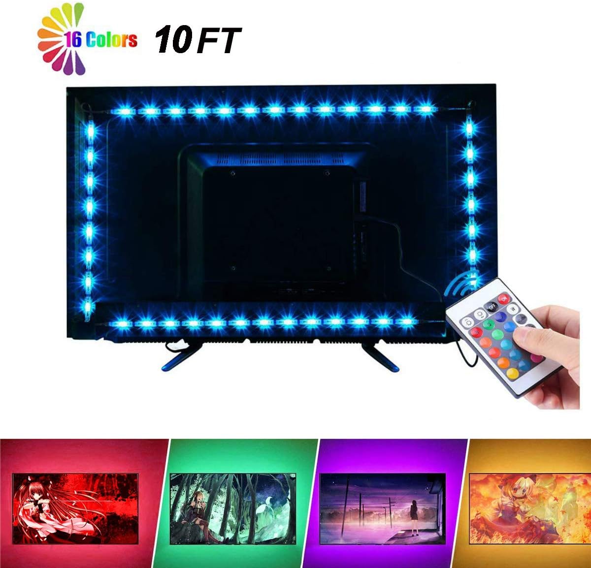 LED Strip Lights TV LED Backlight, 3M /10ft USB LED Lights Strip TV Backlight with 16 Lighting Mode & Dynamic Mode SMD 5050 Bias Lighting for 40-65 inch HDTV/PC Monitor and More
