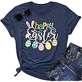 Happy Easter Shirts for Women Easter Bunny T-Shirt Rabbit Graphic Tees Easter Egg Holiday Shirt Tops