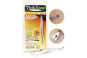 TickEase Dual-Tipped Tick Remover Tool, Tick Tweezers for Humans & Pets, First Aid Tweezers with Magnifier & Tick Testing Ins