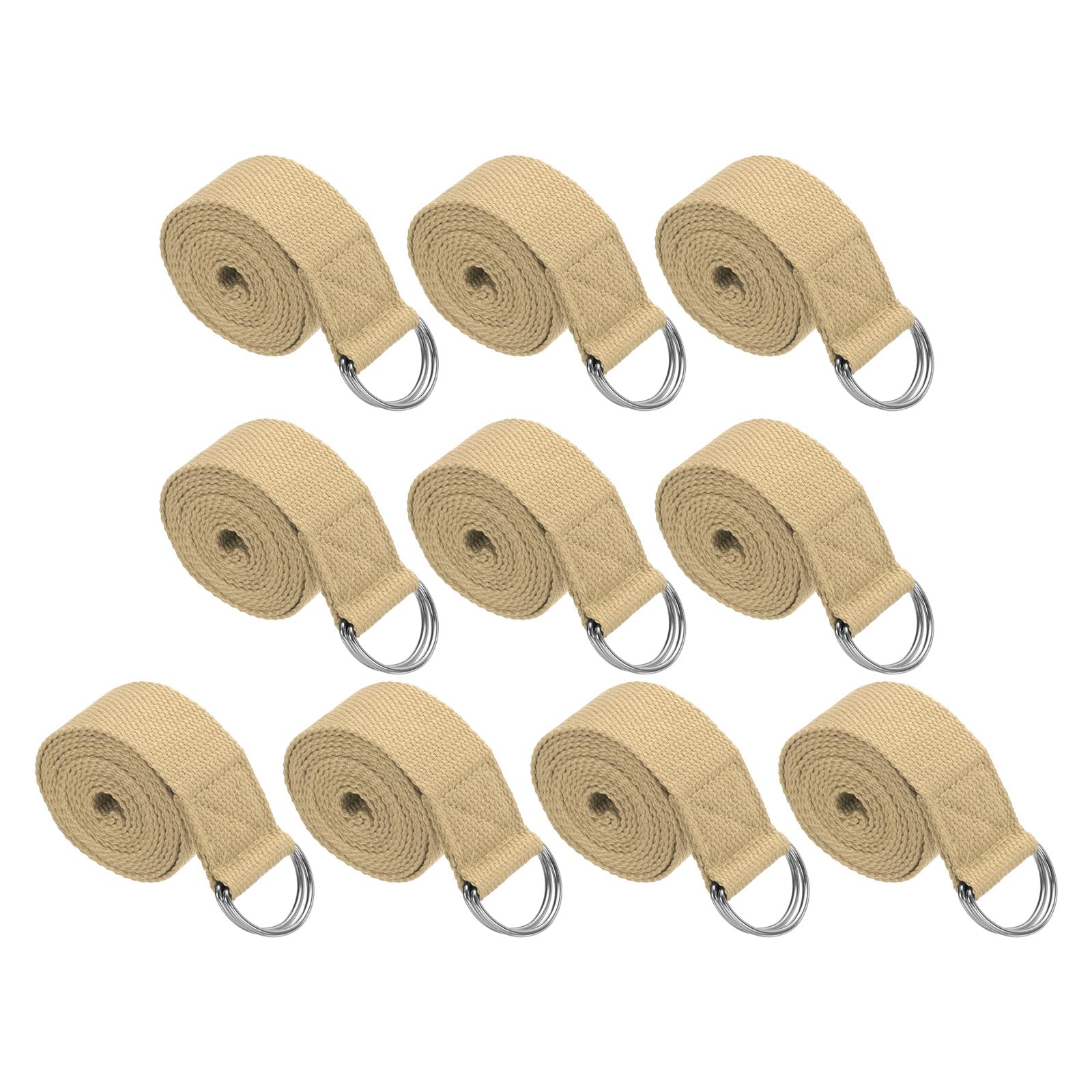 PATIKIL Yoga Strap for Stretching 6 Feet, 10Pcs Cotton Yoga Belt with Adjustable Metal D-Ring Buckle Stretch Bands for Fitness Pilates, Khaki