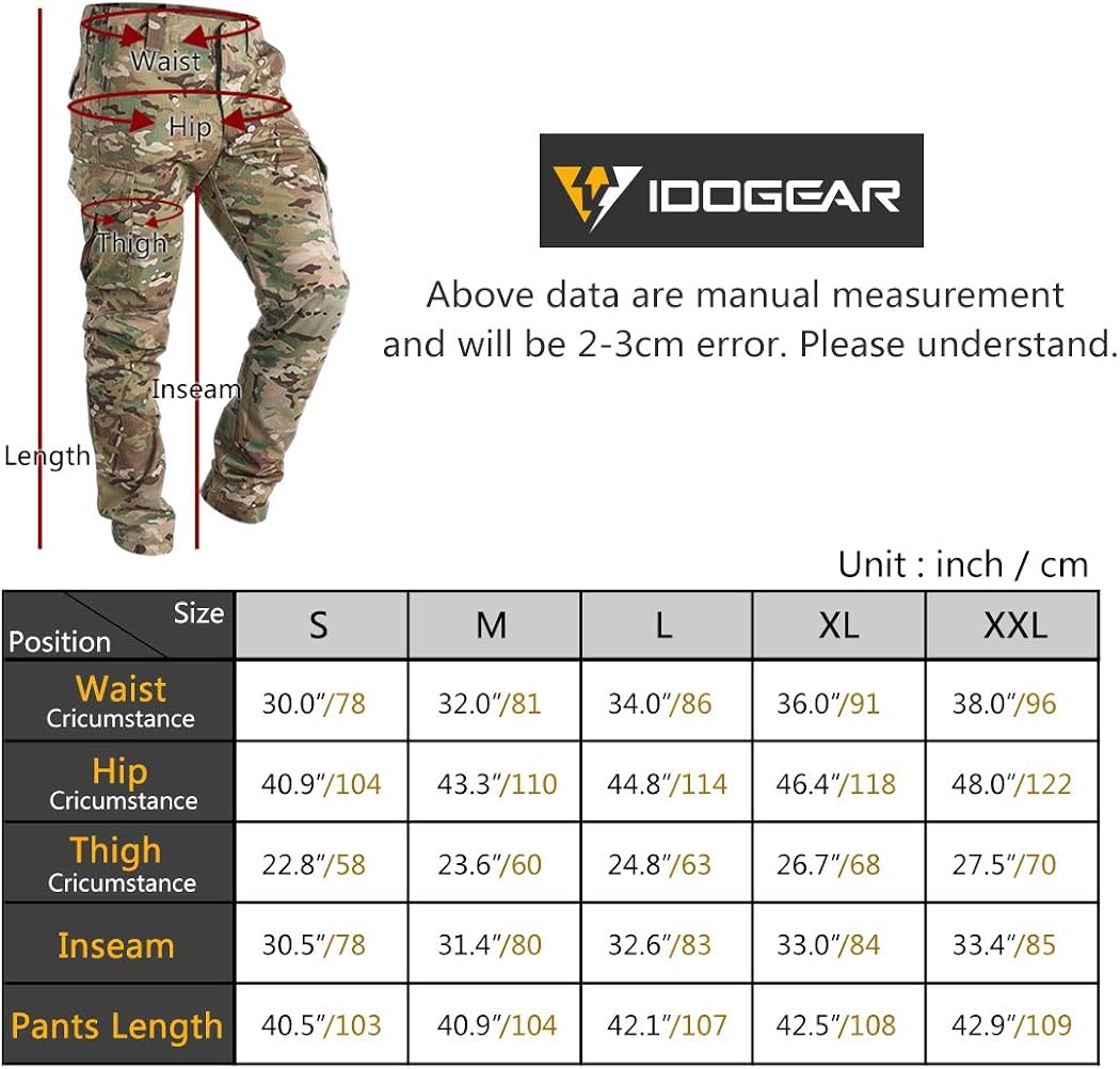 IDOGEAR GL Tactical Pants Multicam Combat Pants for Airsoft Military Hunting Paintball Outdoor Sports Slim Fit Style: Clothing