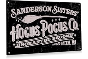 BEASTZHENG Funny Halloween Hocus Pocus Metal Tin Sign Wall Art Decor Retro Sanderson Sisters Yard Sign for Home Decor Gifts - 8x12 Inch
