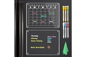 QUEENLINK Magnetic Calendar for Fridge, Clear 2 Set Acrylic Dry Erase Board 12" X 16" - Monthly Refrigerator Planner Board for Family, Home, Kitchen