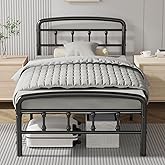 Blbeed Metal Twin Bed Frames,1500 Lbs Heavy Duty Bed Frames with Headboard,Noise-Free Design & 12" Underbed Storage,No Box Spring Needed/Tool-Free Assembly