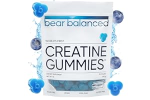Bear Balanced Creatine Gummies for Men & Women - Creapure® Creatine Monohydrate, L-Theanine, L-Tyrosine & B12 for Muscle Growth, Strength, Focus, Energy & Health - Low Calorie, Sugar-Free, & Vegan