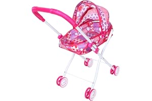 TOBBOMEY Foldable Doll Stroller with Iron Frame Realistic Pushchair for Parent Role Play Doll Stroller for