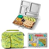 PlanetBox Rover Stainless Steel Bento Box Style Lunch Box Kit for Kids with 5 Compartments, Dino Dig Edition includes Insulated Lunch Bag, Leakproof Food Containers and Matching Jurassic Magnets