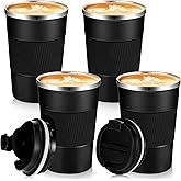 Sabary 4 Pack 16 oz Bulk Travel Coffee Mug with Lid Reusable Vacuum Insulated Coffee Tumbler Double Wall Thermal Stainless Steel Camping Tea Cup for Christmas Winter Drinks Employee Gift(Black)