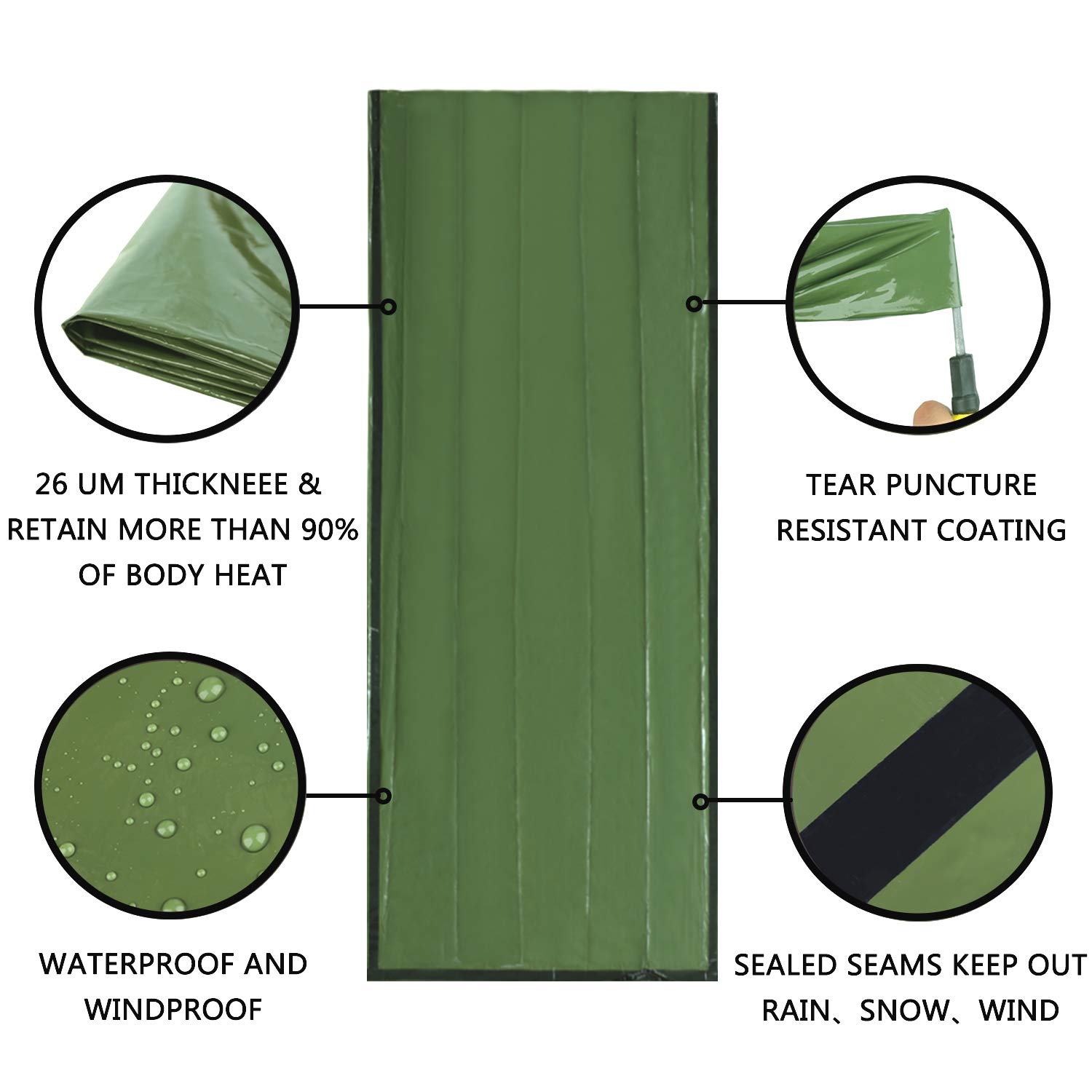 Delmera Emergency Sleeping Bag, Lightweight Survival Sleeping Bags