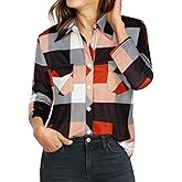 Ninedaily Women's Plaid Shirt Collared Button Down Blouse 3/4 Sleeve Tunic Tops