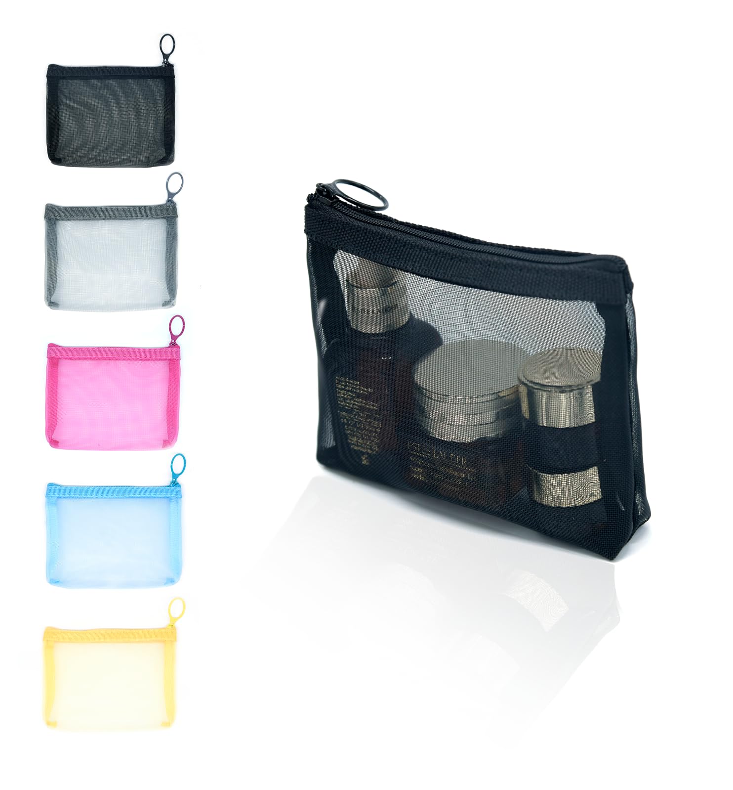patu Mini Zipper Mesh Bags, 4" x 5", Size S / A7, 5 Pieces, Beauty Makeup Lipstick Cosmetic Accessories Organizer, Small Travel Kit Storage Pouch, Assorted Colors