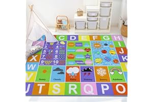 Capslpad Kids Rug for Learning Alphabet,Numbers,Shapes,Weather,Planets,Kid Area Rug,Non Slip Play Mat for Children Playroom,Classroom,Bedroom,Toddler,Nursery,5'0 x 6'6Feet
