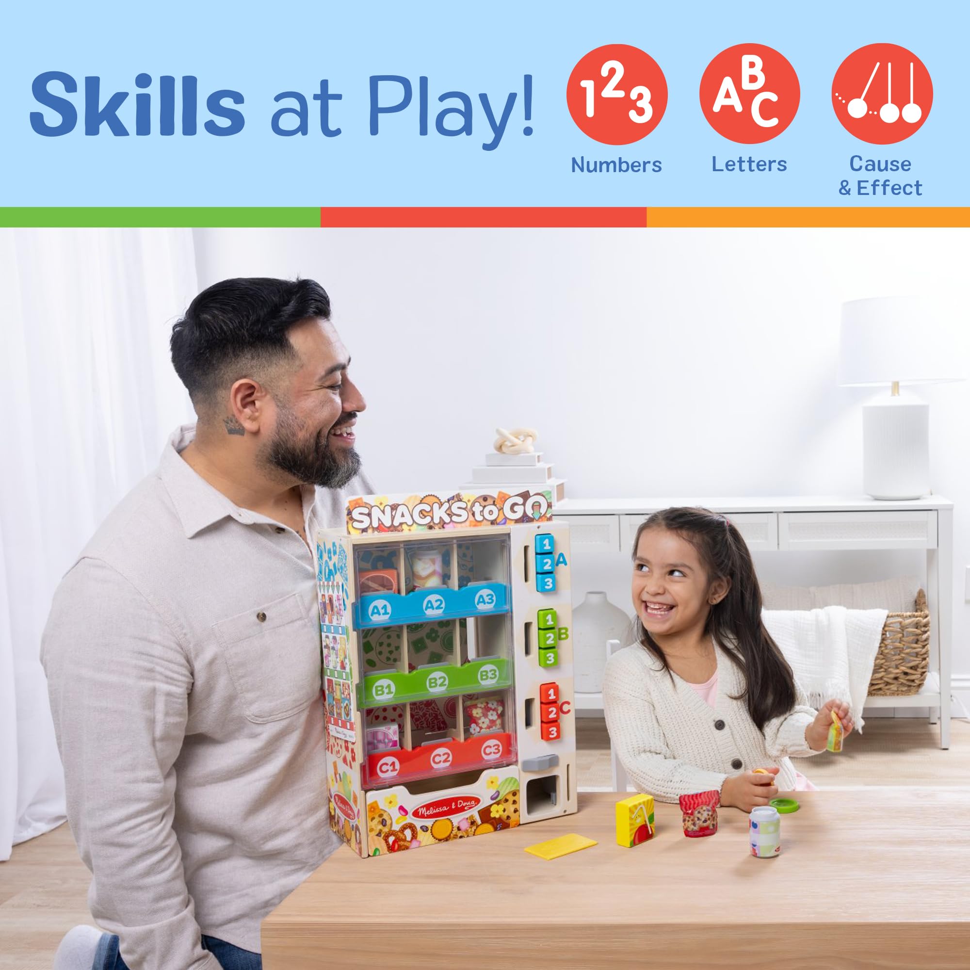 Melissa & Doug Sort-Stock-Select Wooden Vending Machine Toy with Play Food, Mini Vending Machine Toys & Play Money, Preschool Toys for Kids Ages 3+