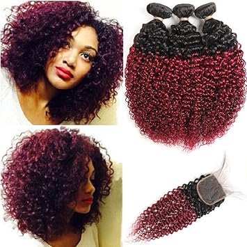 Amazon Com Feelgrace Hair Ombre Curly Hair Extension 1b Burgundy