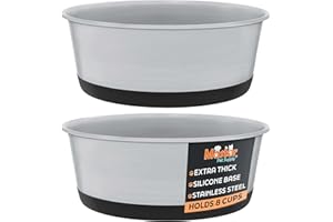 Master Pet Supply Stainless Steel Dog Bowls Set of 2 with Extra Thick Silicone Base - 8 Cup (64 oz) Black Velvet, Non-Slip, Dishwasher Safe Metal Bowls, Pet Dog Food Bowl for Dogs, Cats, Anti Rust