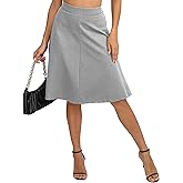 Women's Elastic High Waist A-Line Midi Skirt Stretchy Flared Office Knee Length Skirts for Work Business and Casual