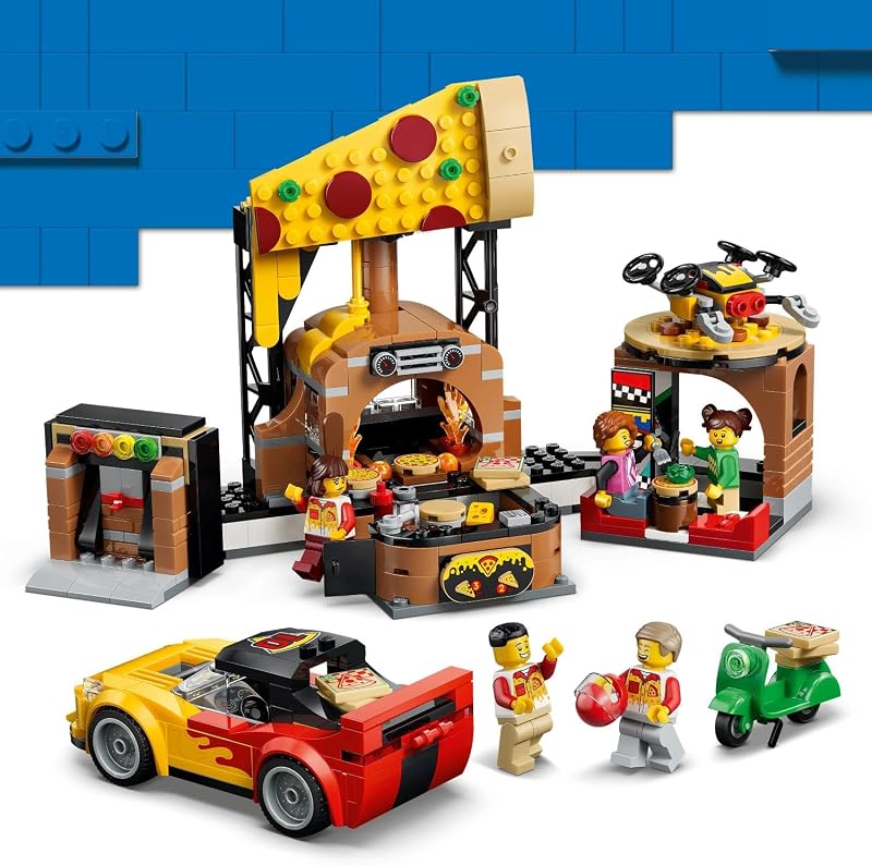 City La Pizzeria et Ses Véhicules de Livraison - Jeu de Construction - Jouet Voiture, Scooter, Drone, Borne d’Arcade & 4 Minifigurines - Idée de Cadeau d'anniversaire pour Garçon dès 6 Ans 60496 — photo 6 sur 8