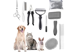 KUEIOX Dog Brush for Shedding,9 PCS in One Pet Slicker Hair Brush Kit with Pet Nail Clipper and File - Dog Cat Grooming Deshe
