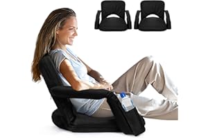 IDOTA 2 Pack Stadium Seats for Bleachers with Upgraded Armrests and Strong Back Support, Bleacher Seats with Extra Wide Cushion, 6.6LBS Lightweight, 6 Reclining Positions, Floor Chair for Indoor Outdoor
